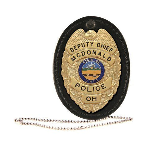 Boston Leather Oval Badge Holder, Hook And Loop Closure - Style 5888CH-1